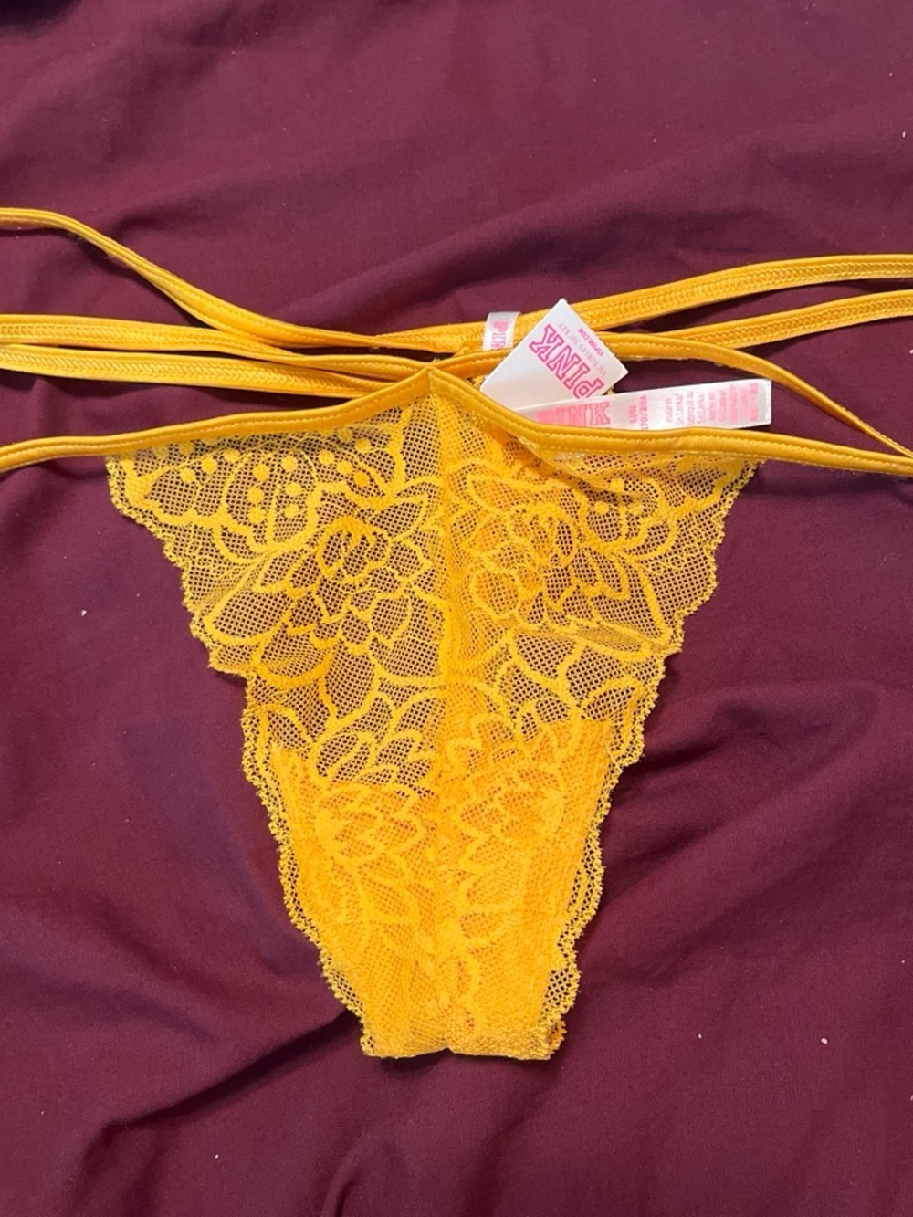 PINK Victoria's Secret Floral Lace Strappy Thong - Yellow